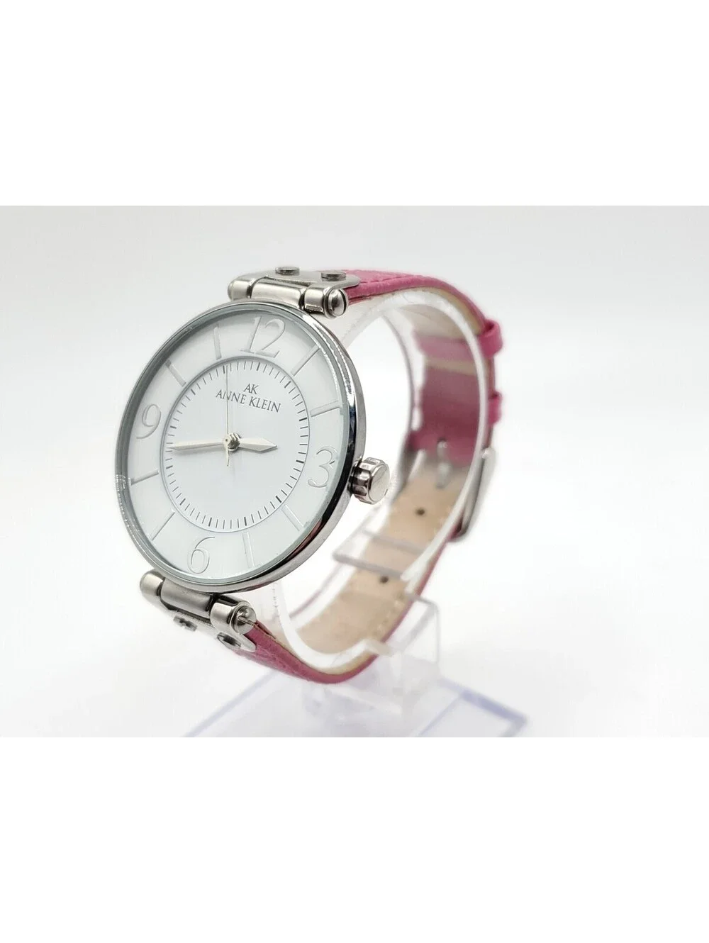 Womens AK Anne Klein Watch 34mm New Battery Pink Leather Band Y121E